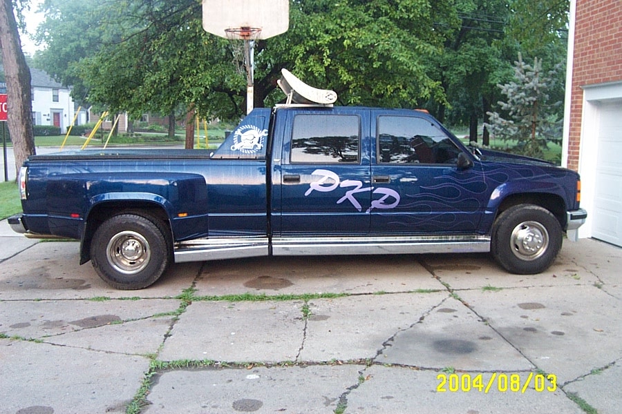Early PKPerformance vehicle lettering on a blue truck